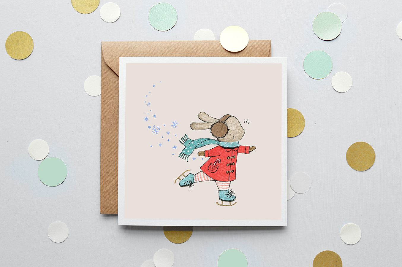 Children's Ice Skater Bunny Christmas Card