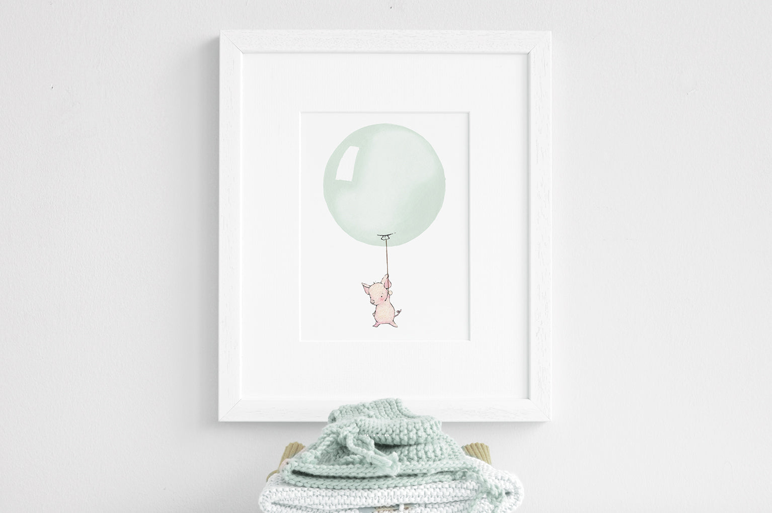 Children's Pastel Tea Green Round Balloon Nursery Print
