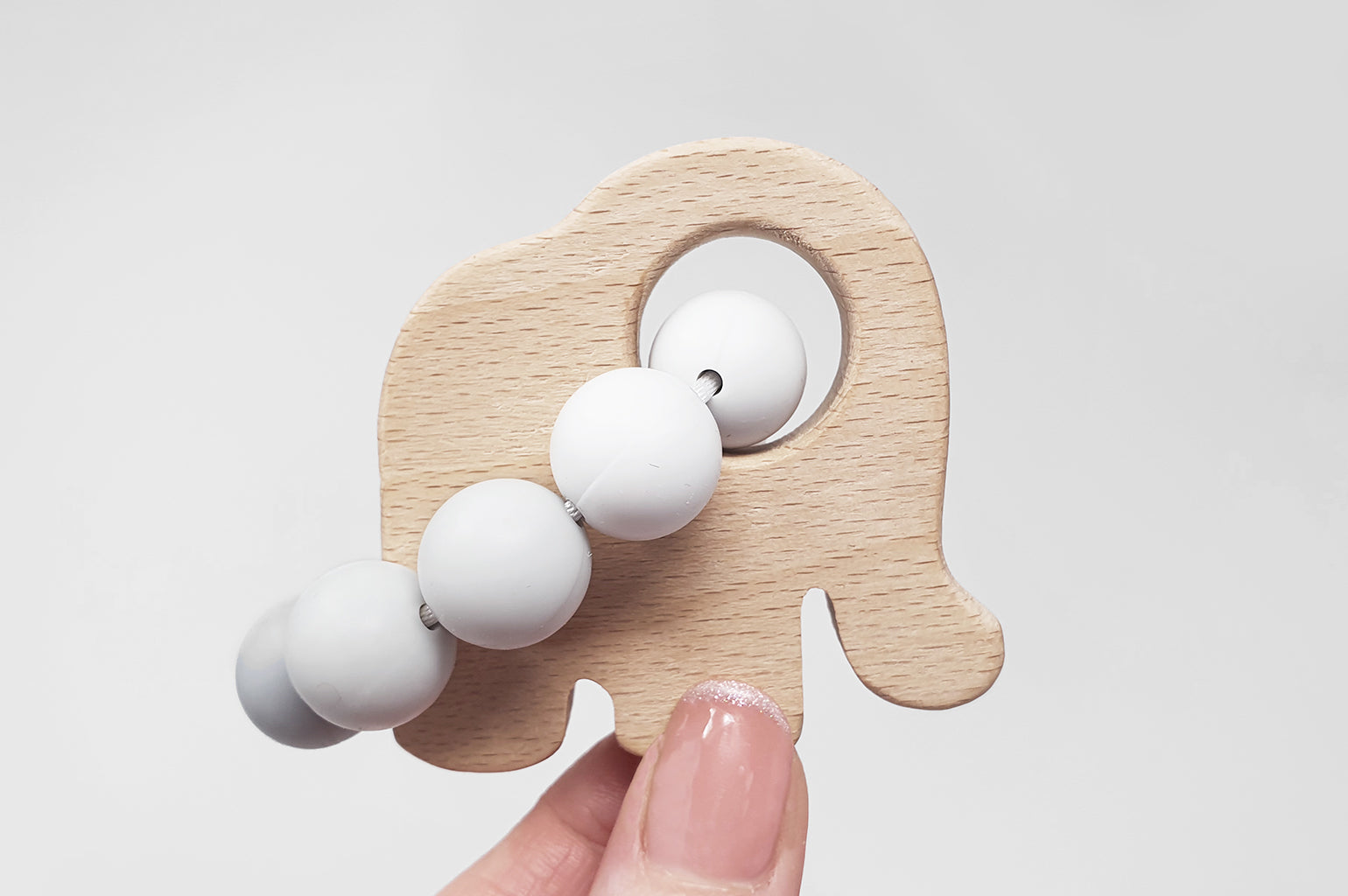 60% OFF | Wooden Elephant Baby Bead Teether Toy - Grey