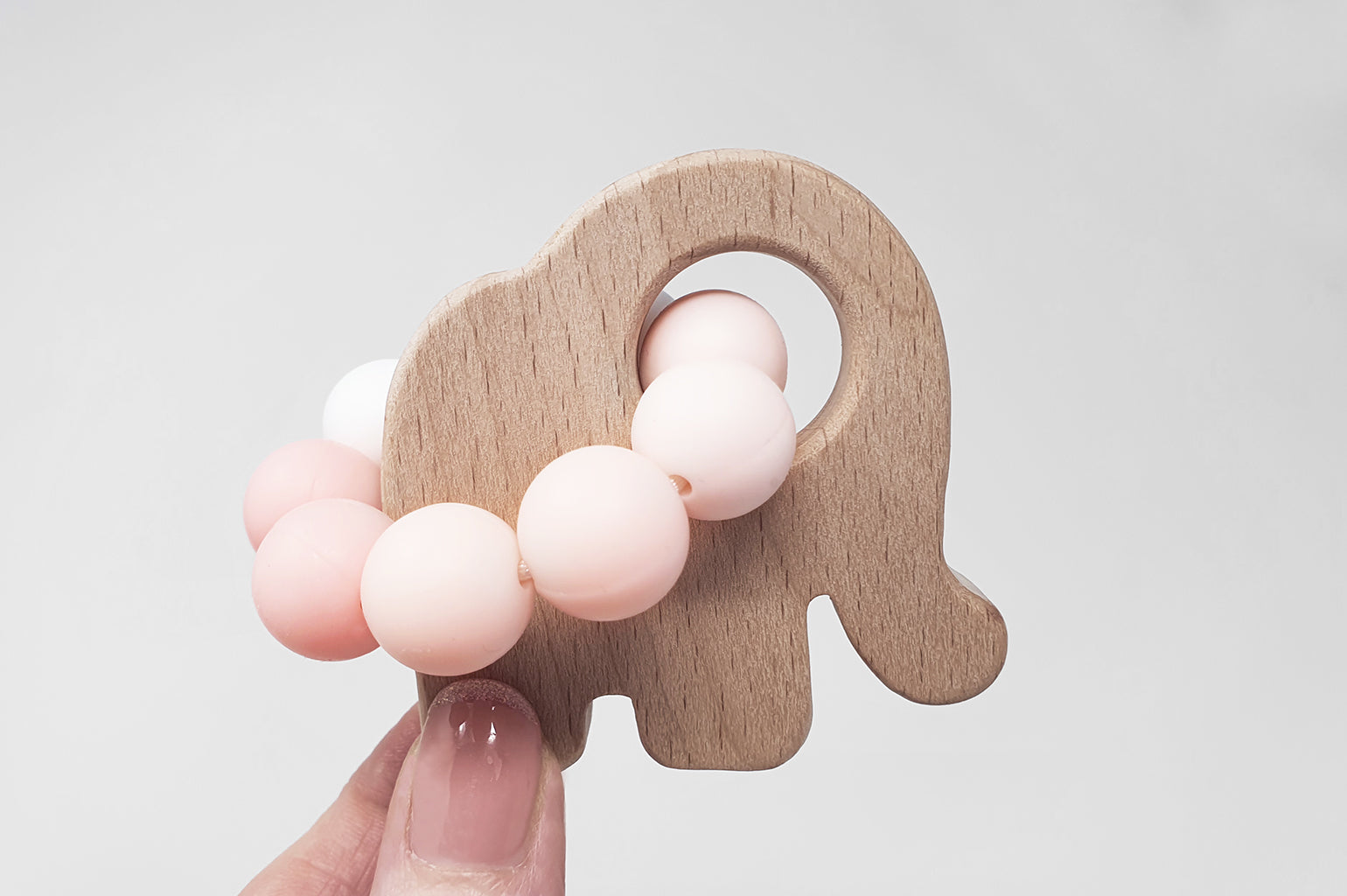 60% OFF Wooden Elephant Baby Bead Teether Toy Pink daisyandbump