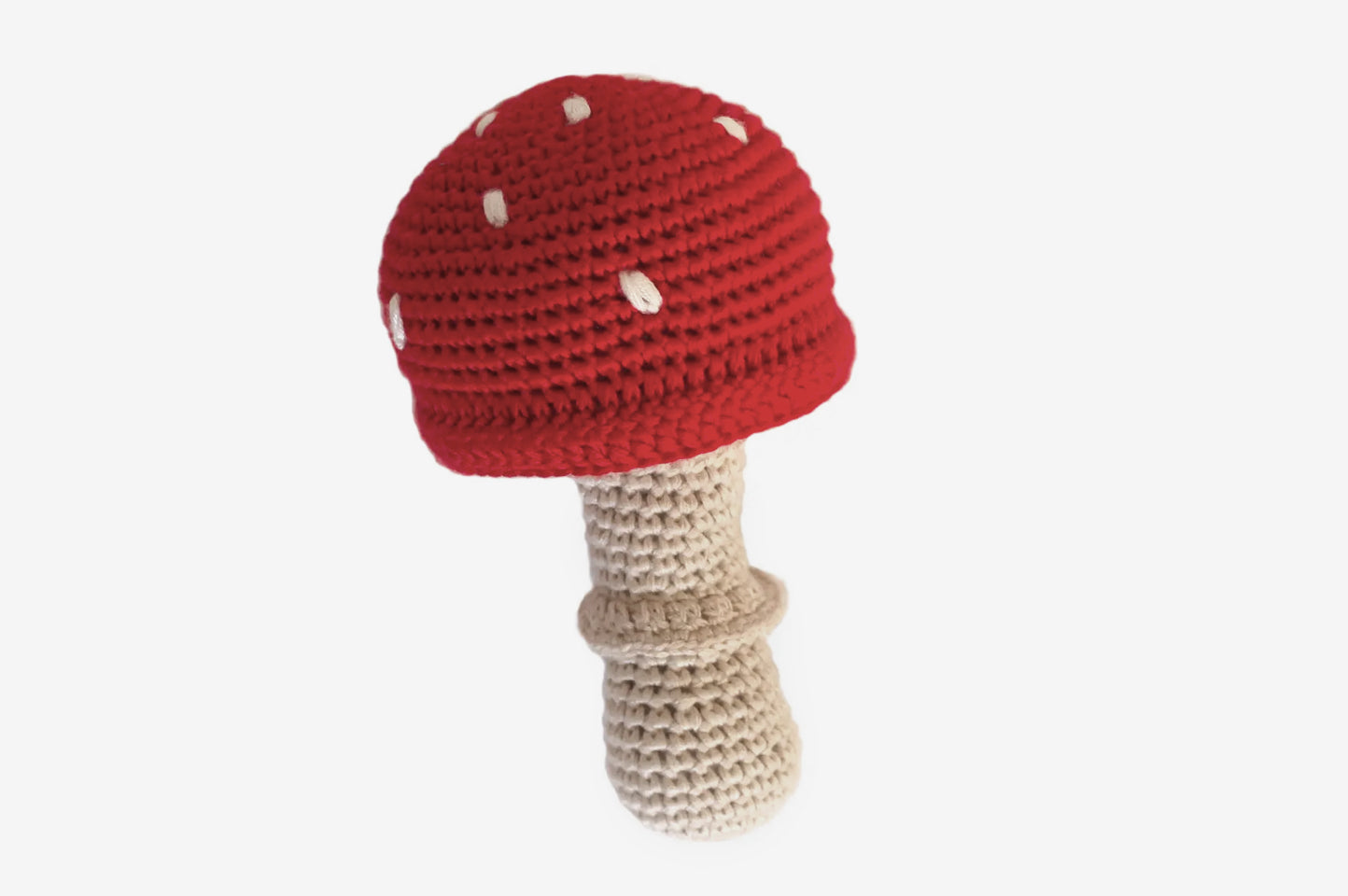 Handmade Crochet baby toadstool mushroom rattle