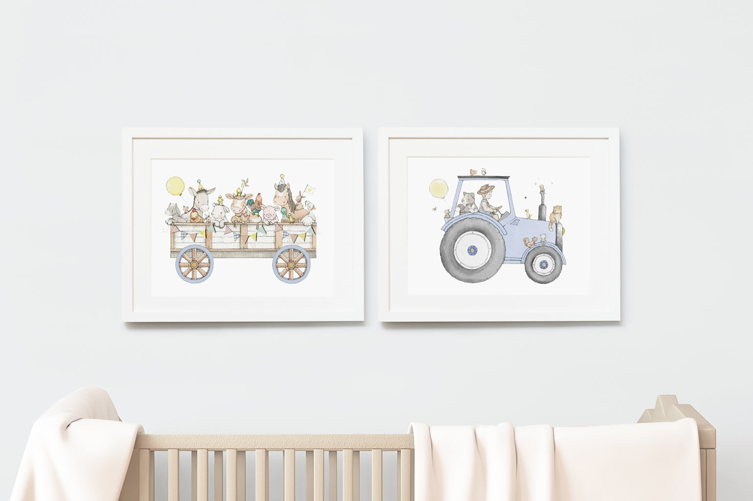 Children's farm tractor and cart wall art set