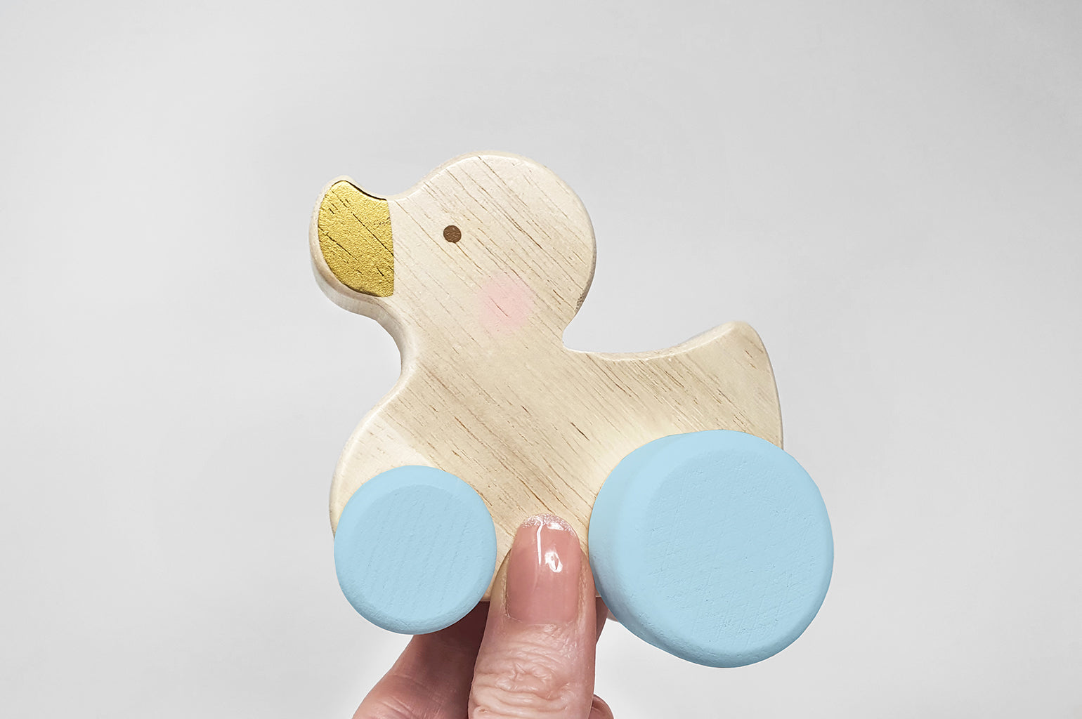 Copy of Wooden Duck Push Along Baby Toy - Blue/gold