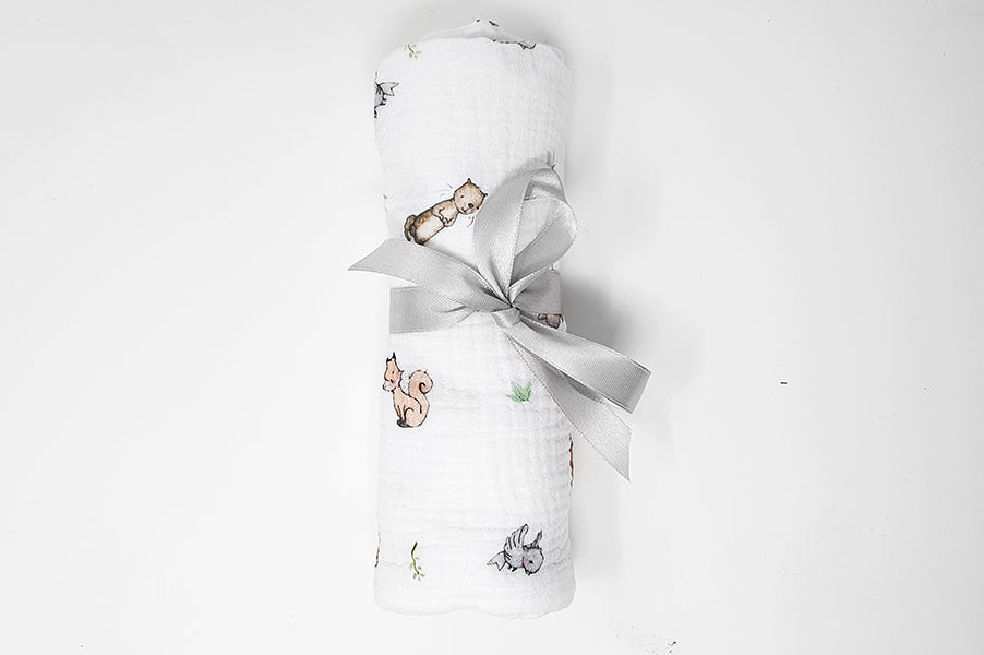 Woodland Animals 100% cotton baby muslin cloth square