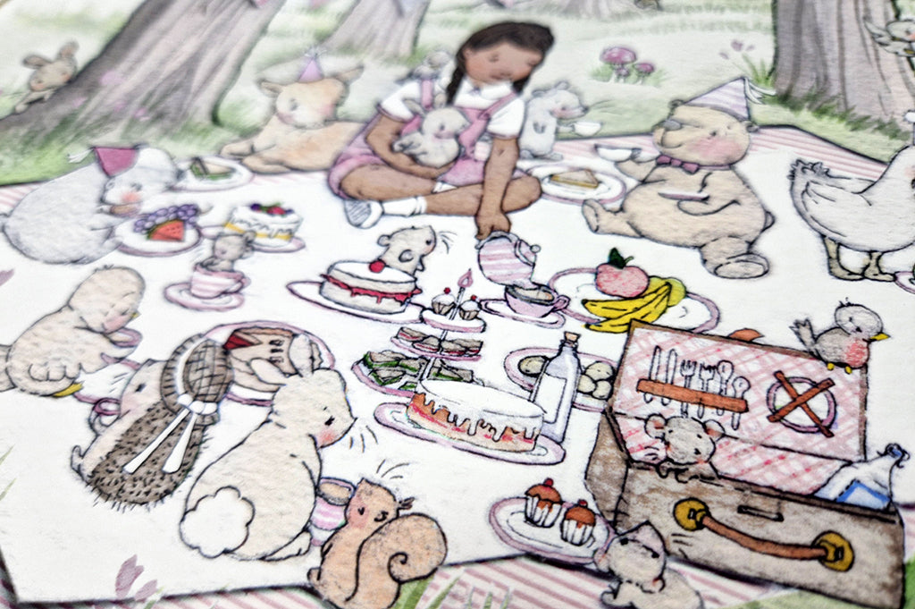 Girl's Personalised Woodland Picnic Picture