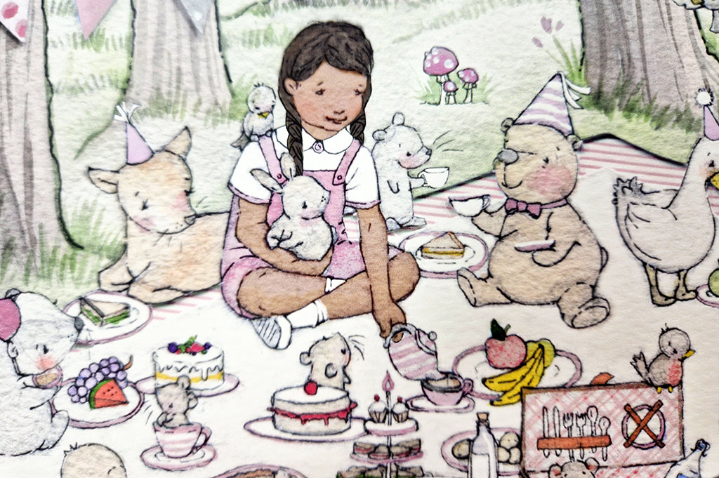 Girl&#39;s Personalised Woodland Picnic Picture